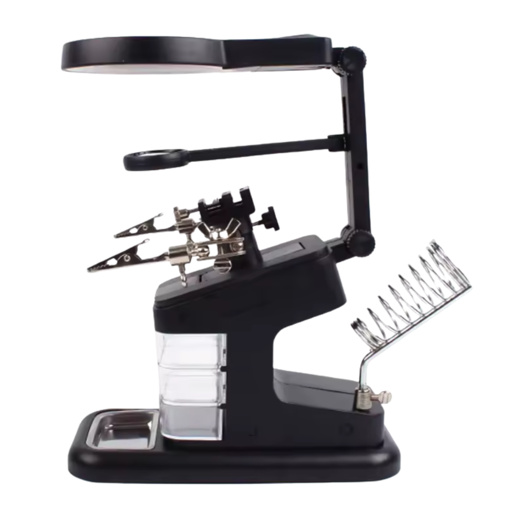 Base Para Cautín Mas Tercera Mano Con Iluminación Led y Gabinetes