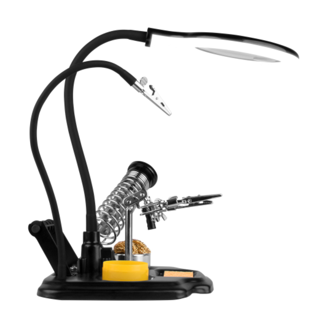 Base Para Cautín Mas Tercera Mano Con Iluminación Led Y Alimentacion USB