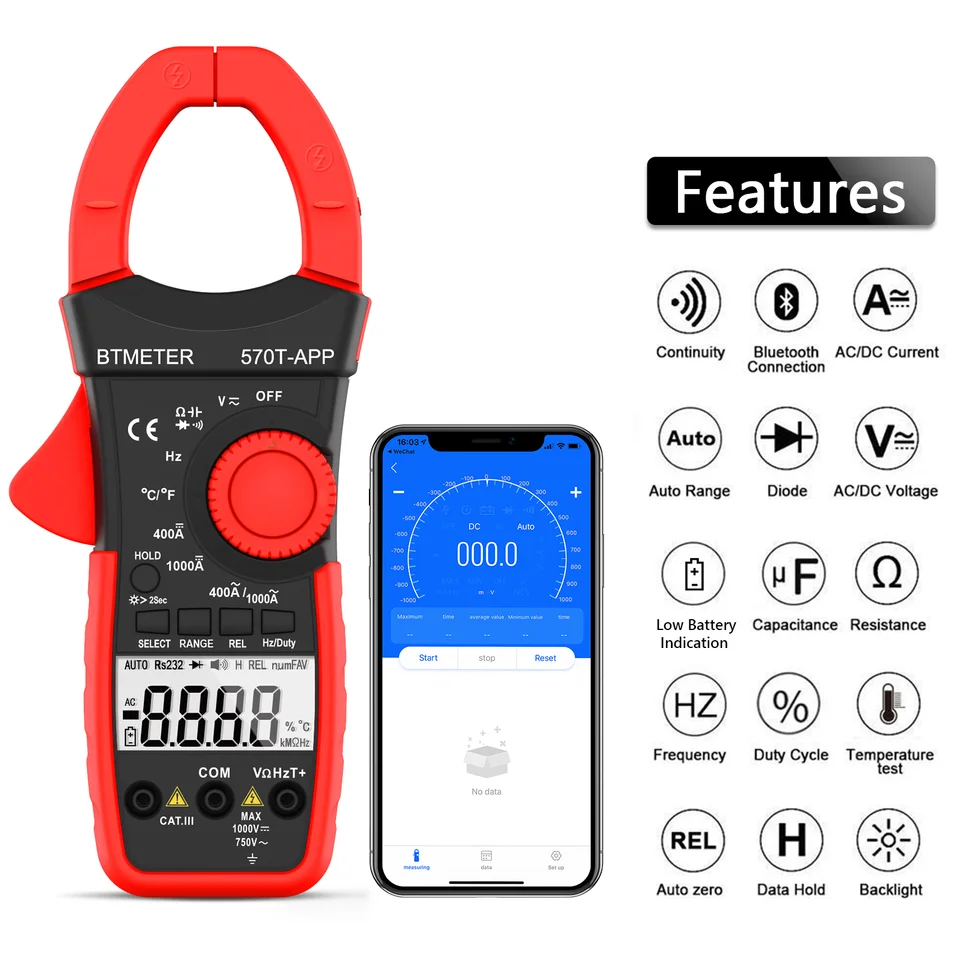 Pinza Amperimétrica Bluetooth HoldPeak  400/1000A AC/DC