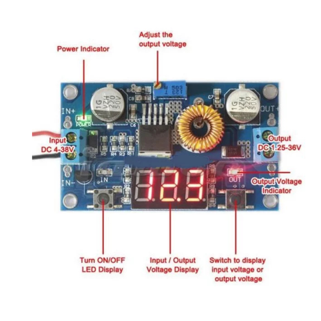 XL4015 Módulo Reductor de Voltaje Buck Step Down Dc-Dc 32V 5A Máximo Con Voltímetro