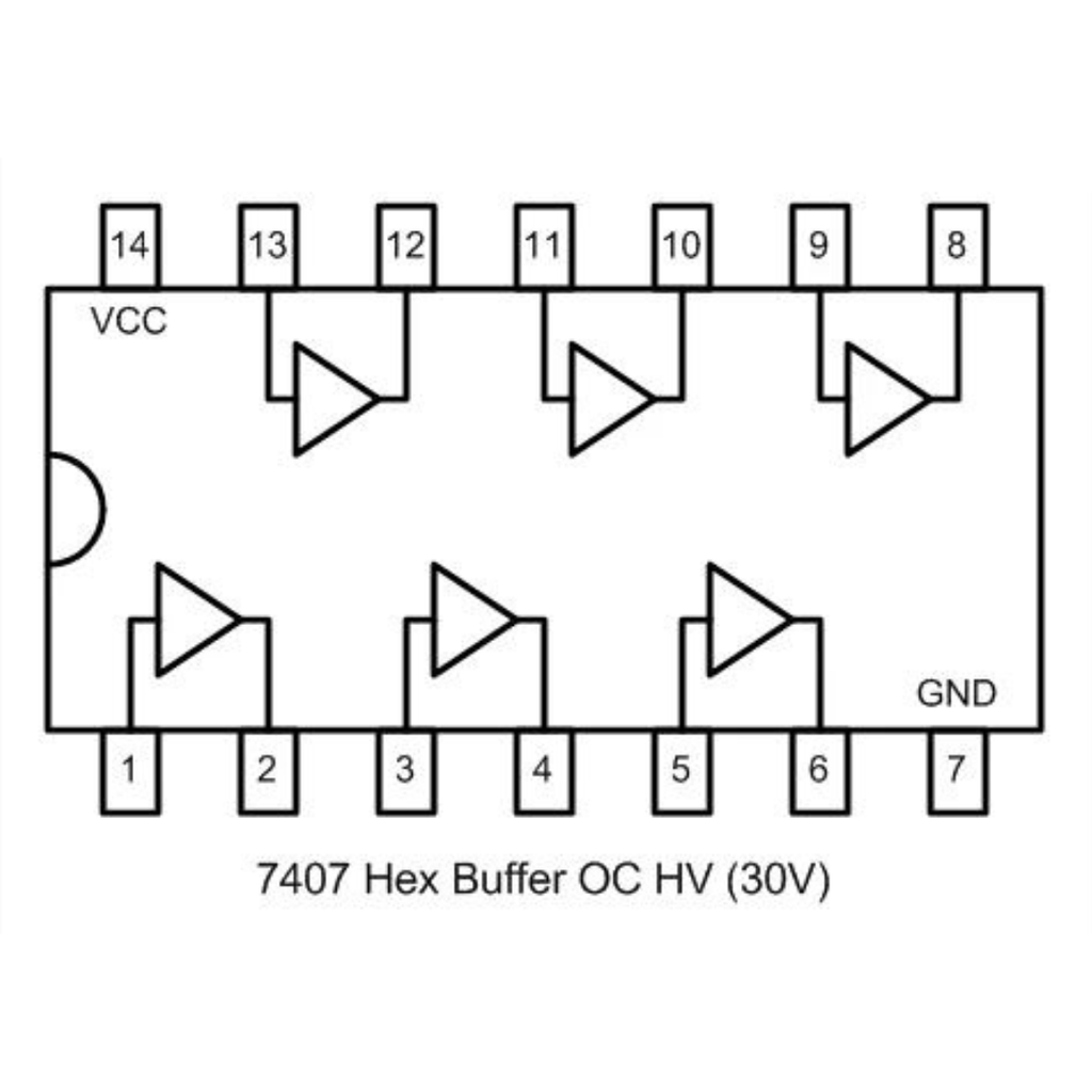 74LS07 Compuerta Hex Buffers/Drivers con Colector Abierto a Salida de Alto Voltaje