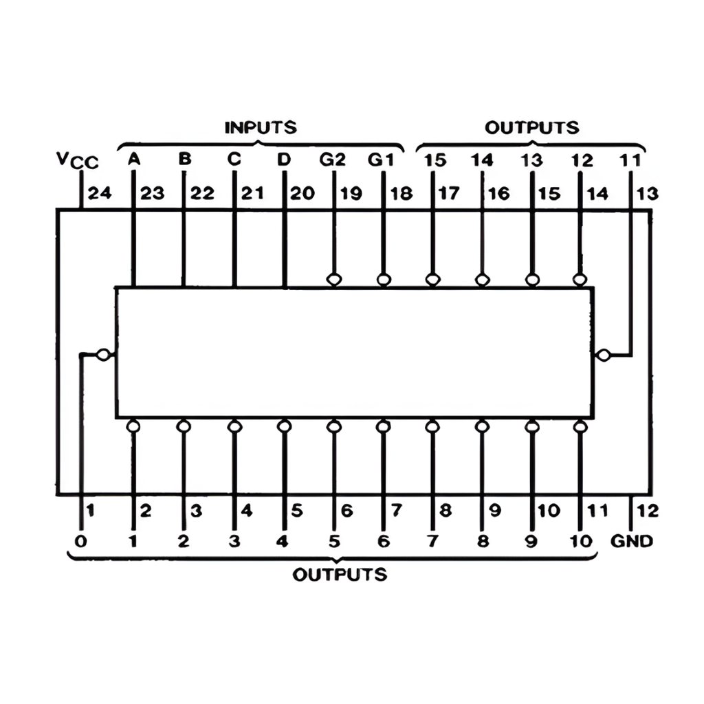 74LS154 Circuito Integrado Decodificador/Demultiplexor 4 Entradas a 16 Salidas