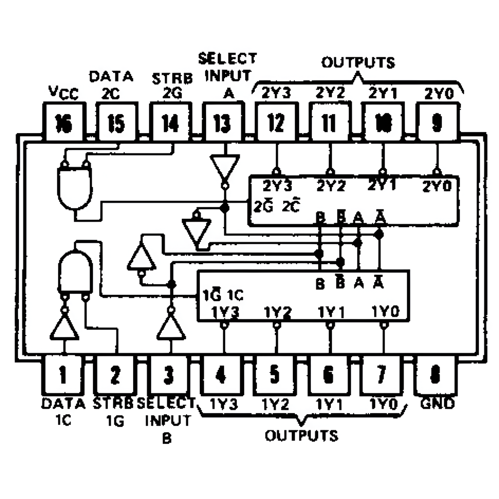 74LS155 Circuito Integrado Decodificador y Demultiplexor de 2 Entradas a 4 Salidas