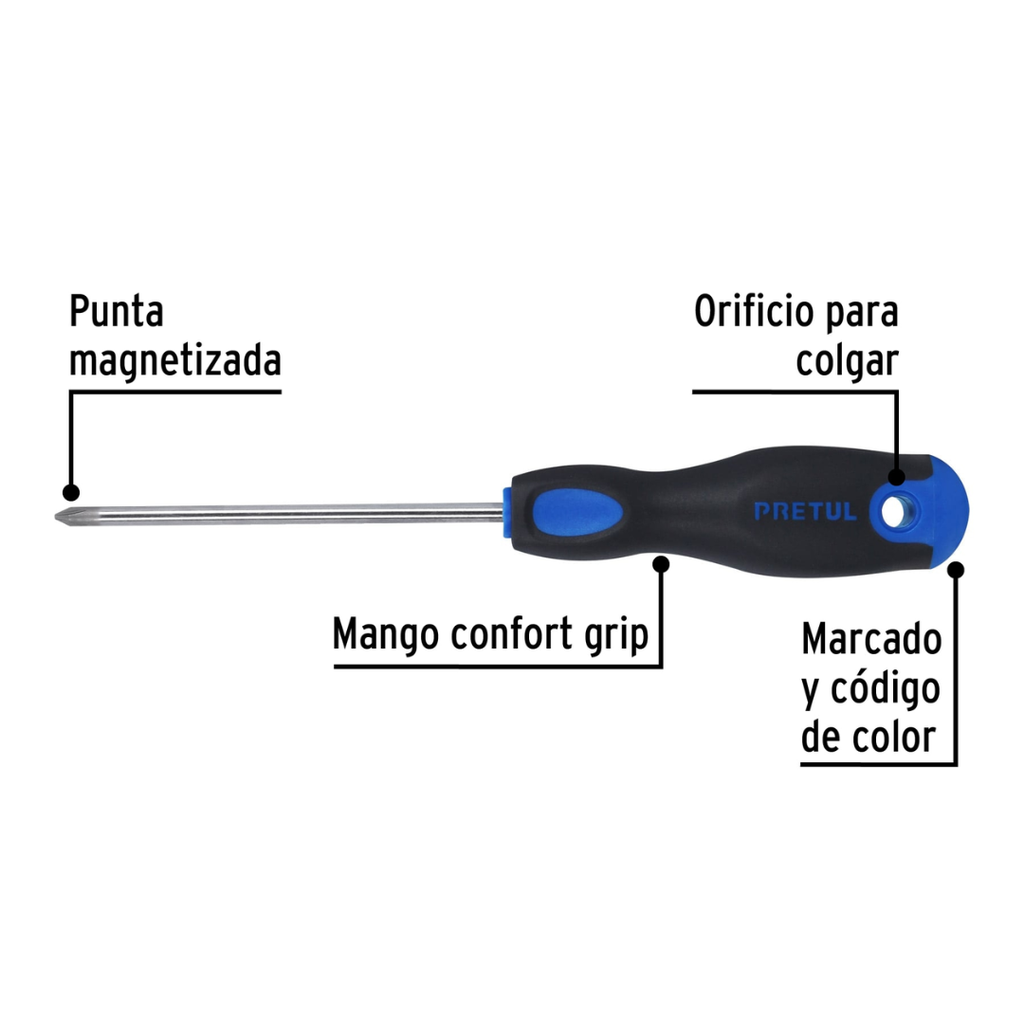 Desarmador de cruz 3/16" x 4" mango Comfort Grip Pretul