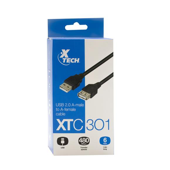 Cable Extensión USB-A Macho a Macho 1.8 Metros 6 Pies XTECH