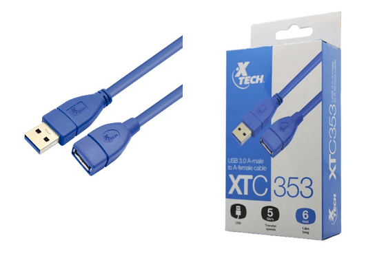 Cable Extensión USB-A 3.0 Macho a Hembra 1.8 Metros 6 Pies XTECH XTC353