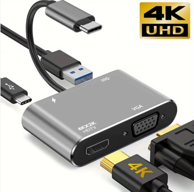 HUB USB-C Macho a HDMI Hembra VGA Hembra USB-A Hembra USB-C Hembra