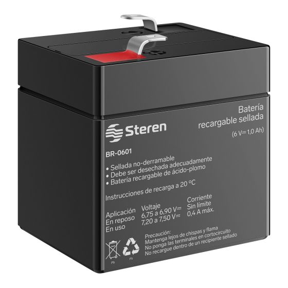 Bateria Recargable 6 Voltios 1 Amperio Steren Br-0601