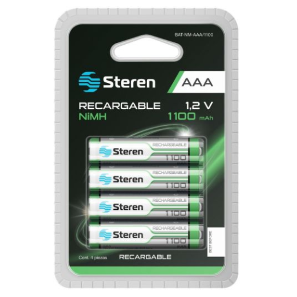 Bateria Steren Recargable NiMH AAA 1.2V 1100mAh Paquete De 4 Baterias