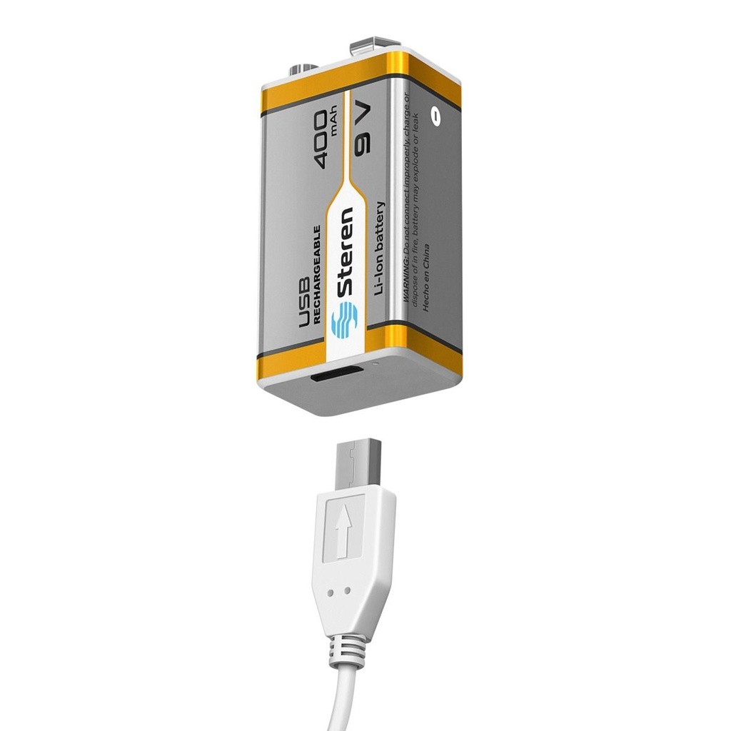 Bateria Recargable Usb Li-Ion Tipo 9V (Cuadrada), De 500 Mah Steren