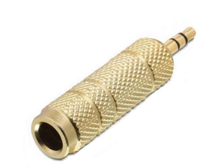 Adaptador 1 Jack De 1/4" A 1 Plug 3.5mm Stereo Metálico Dorado