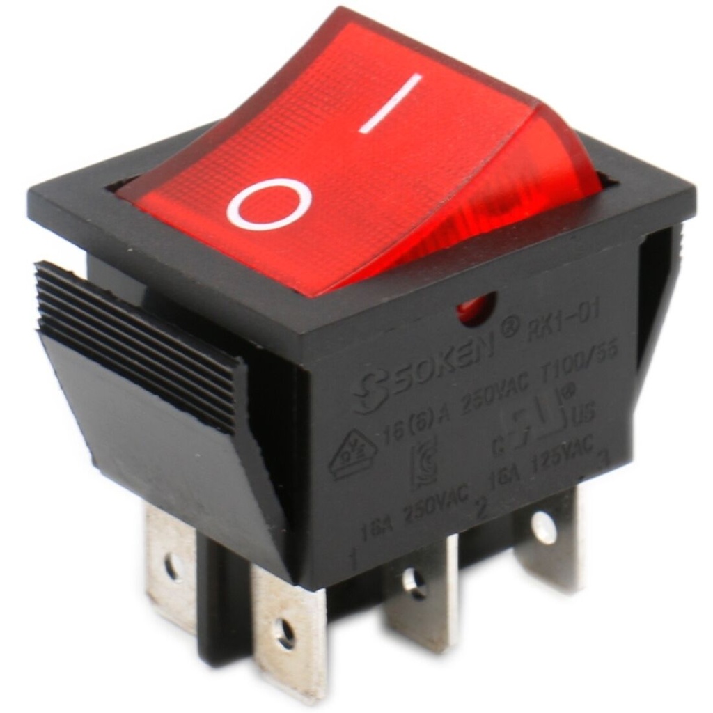 Switch Rocker 6 Pines 20A 125V Rojo