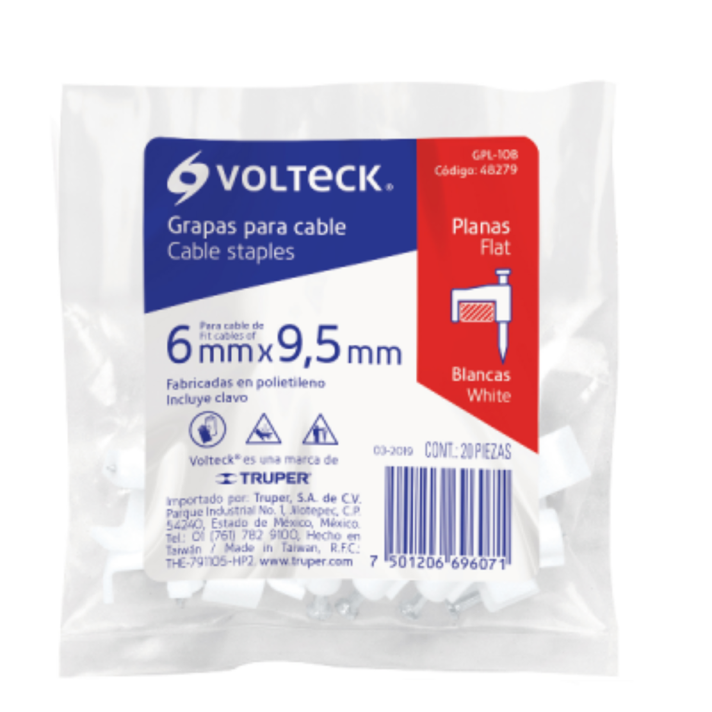 Grapa Para Cable 6Mmx9.5Mm 20Pcs Volteck