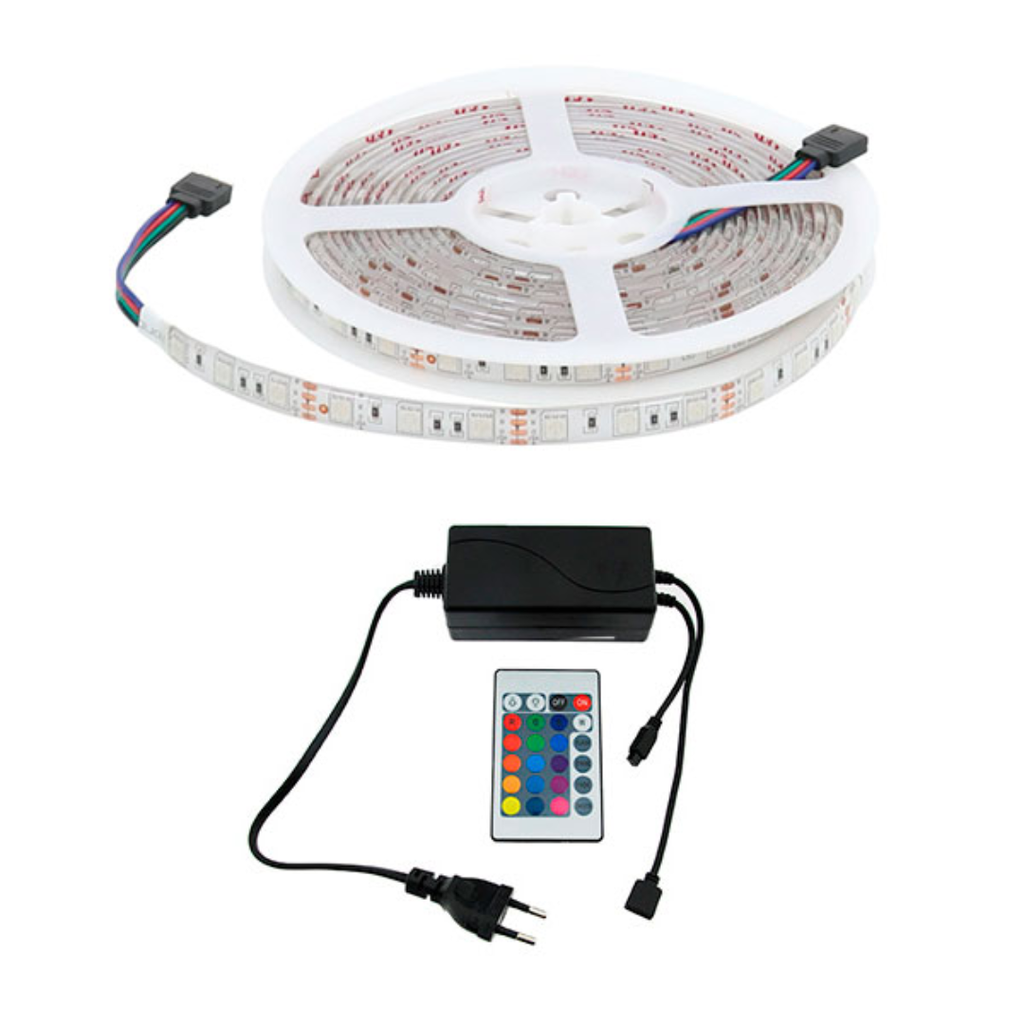 Tira Led Rgb Con Controlador Y Adaptador 3A Ewtto