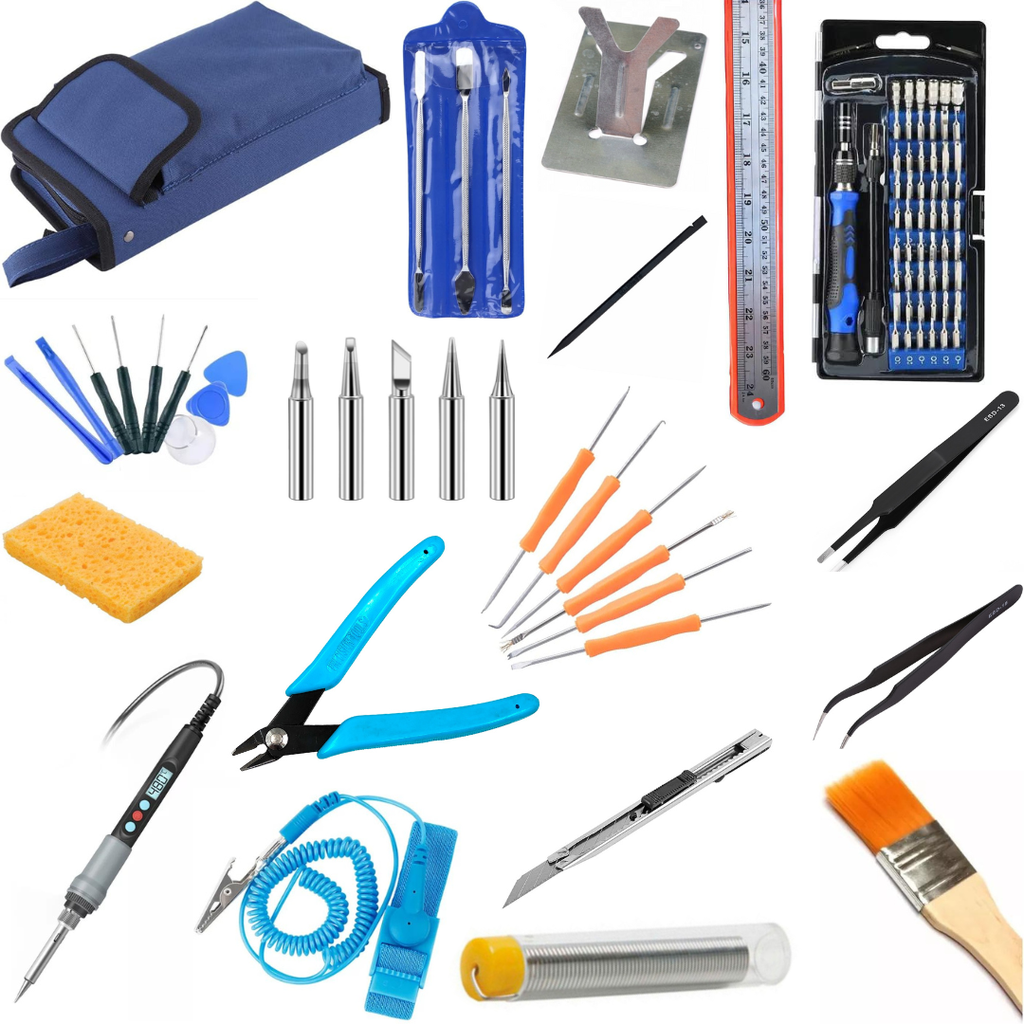 Kit Para Electrónica Con Cautín De 90W Estuche Azul