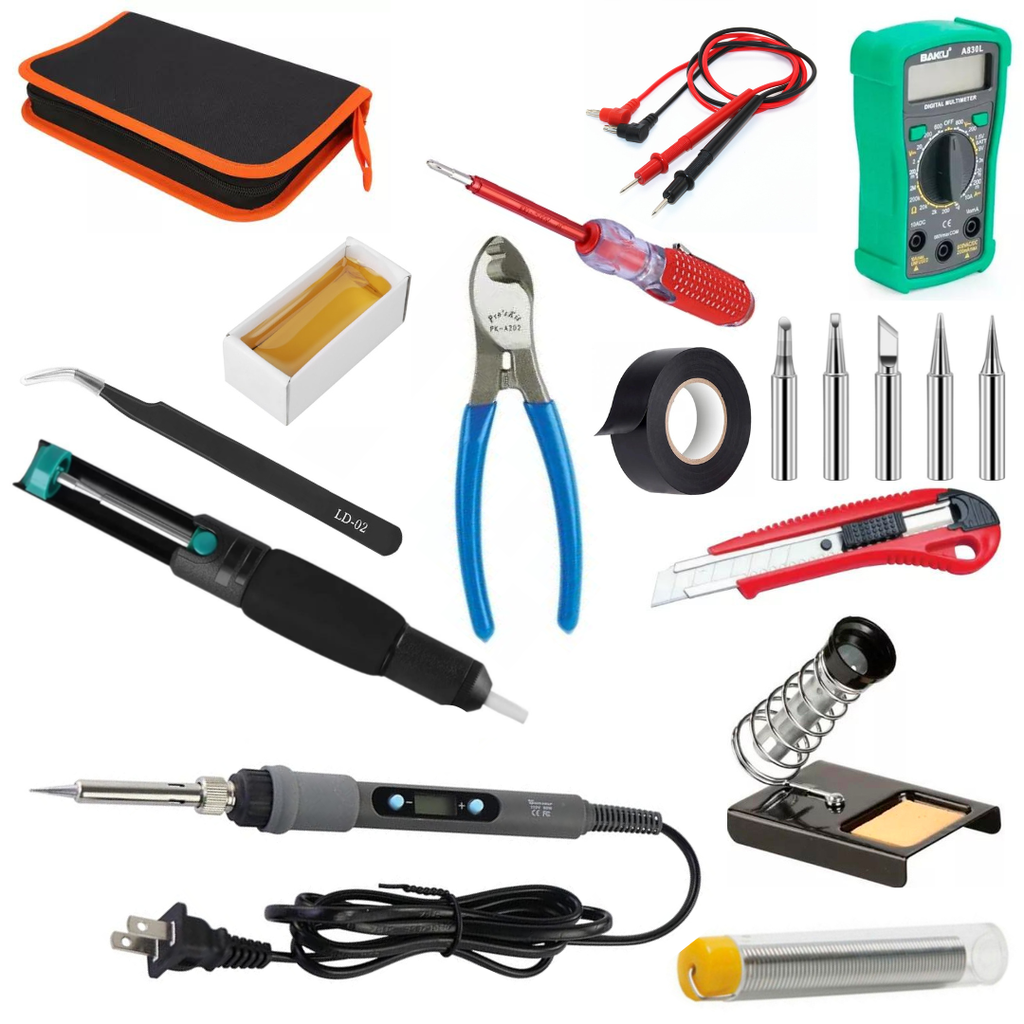 KIT Para Electrónica Con Cautín De 90W Estuche Anaranjado