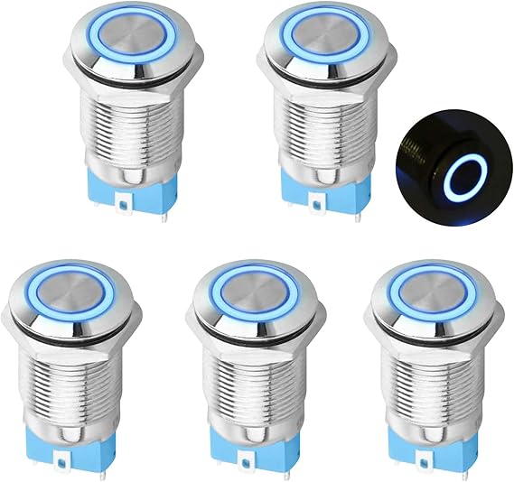 Pulsador Redondo Metal 12Mm Na Con Luz Azul 3V