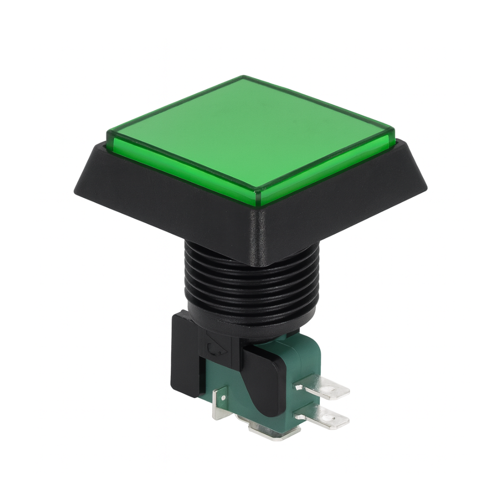 Boton Cuadrado Para Maquinita Verde Grande Con Luz Con Microswitch