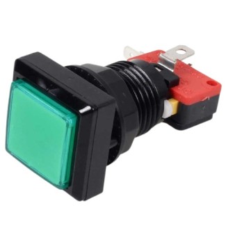 Boton Para Maquinita Verde Cuadrado Pequeño Con Luz 33x33mm