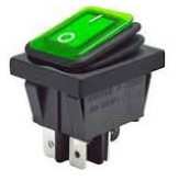 Switch Rocker On-Off Contra El Agua 4 pines 20A 125V Color Verde