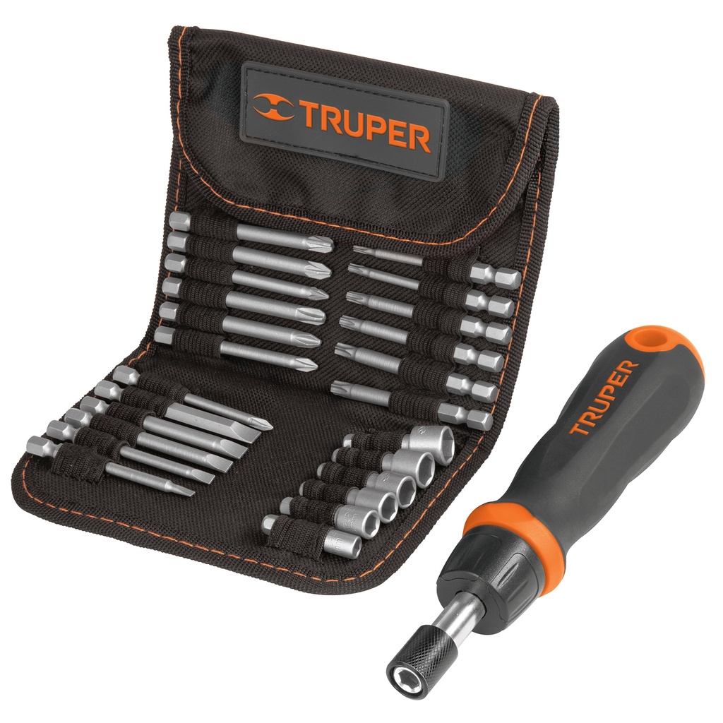Juego de puntas y dados con desarmador tipo matraca TRUPER