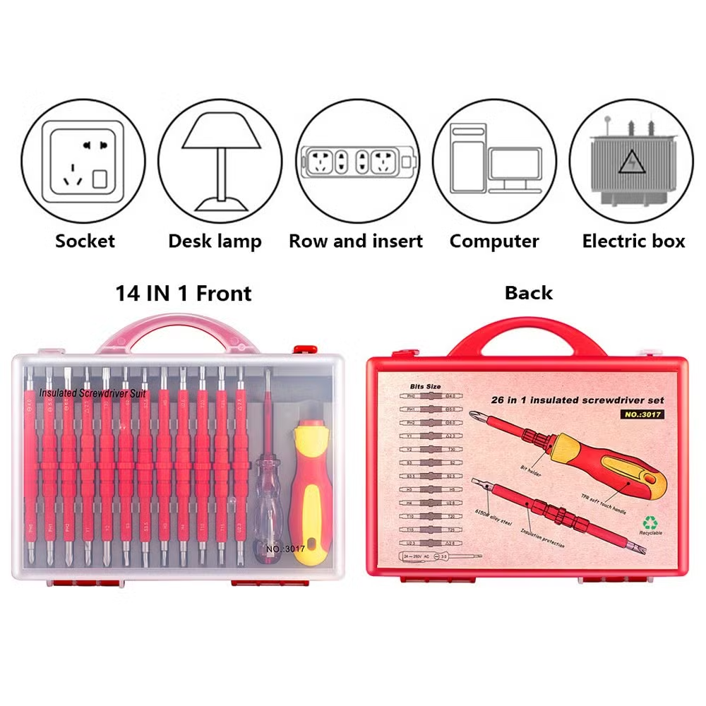 Juego De Desarmadores Aislados Para Electricista 24 Puntas Intercambiables + Tester Neon