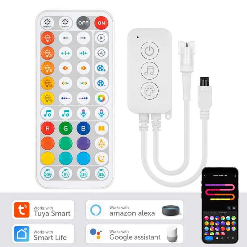 Controlador LED Tuya WIFI RGB+IC Con Control Remoto IR44