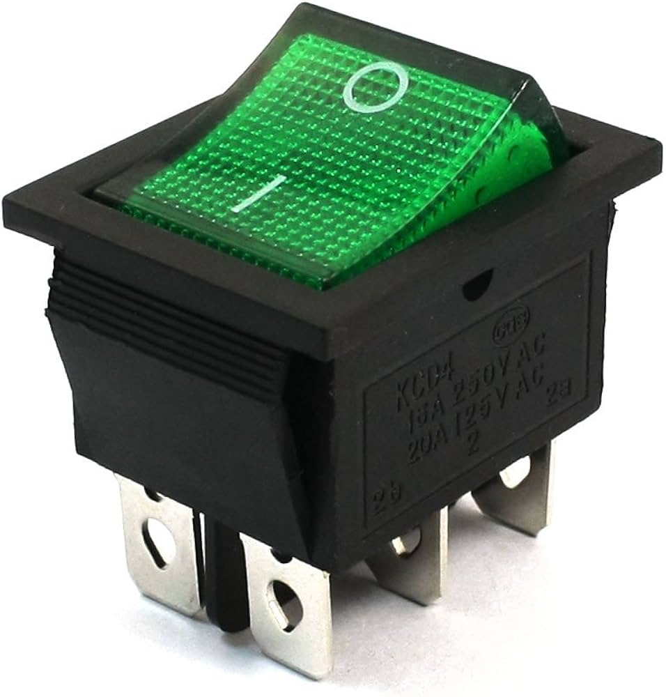 Switch Rocker 6 Pines 20A 125V Verde