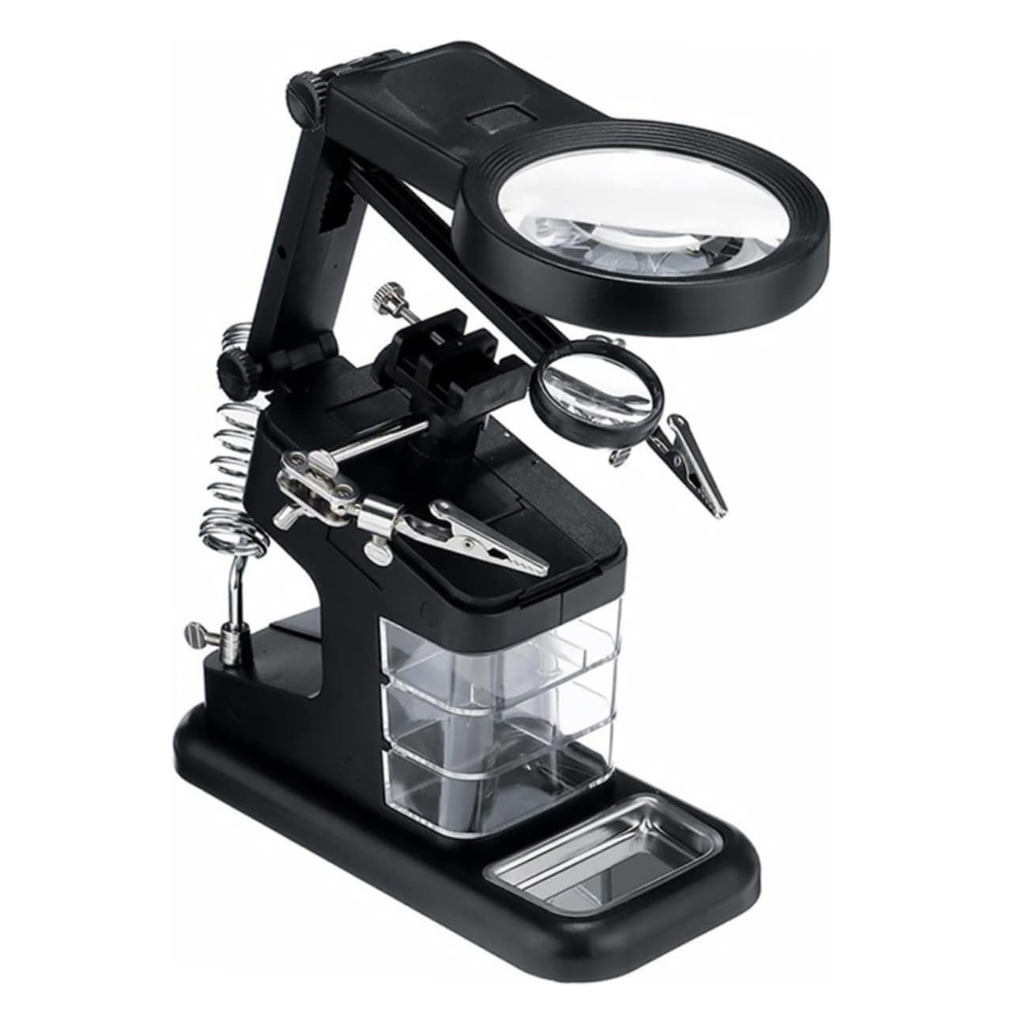 Base Para Cautín Mas Tercera Mano Con Iluminación Led y Gabinetes