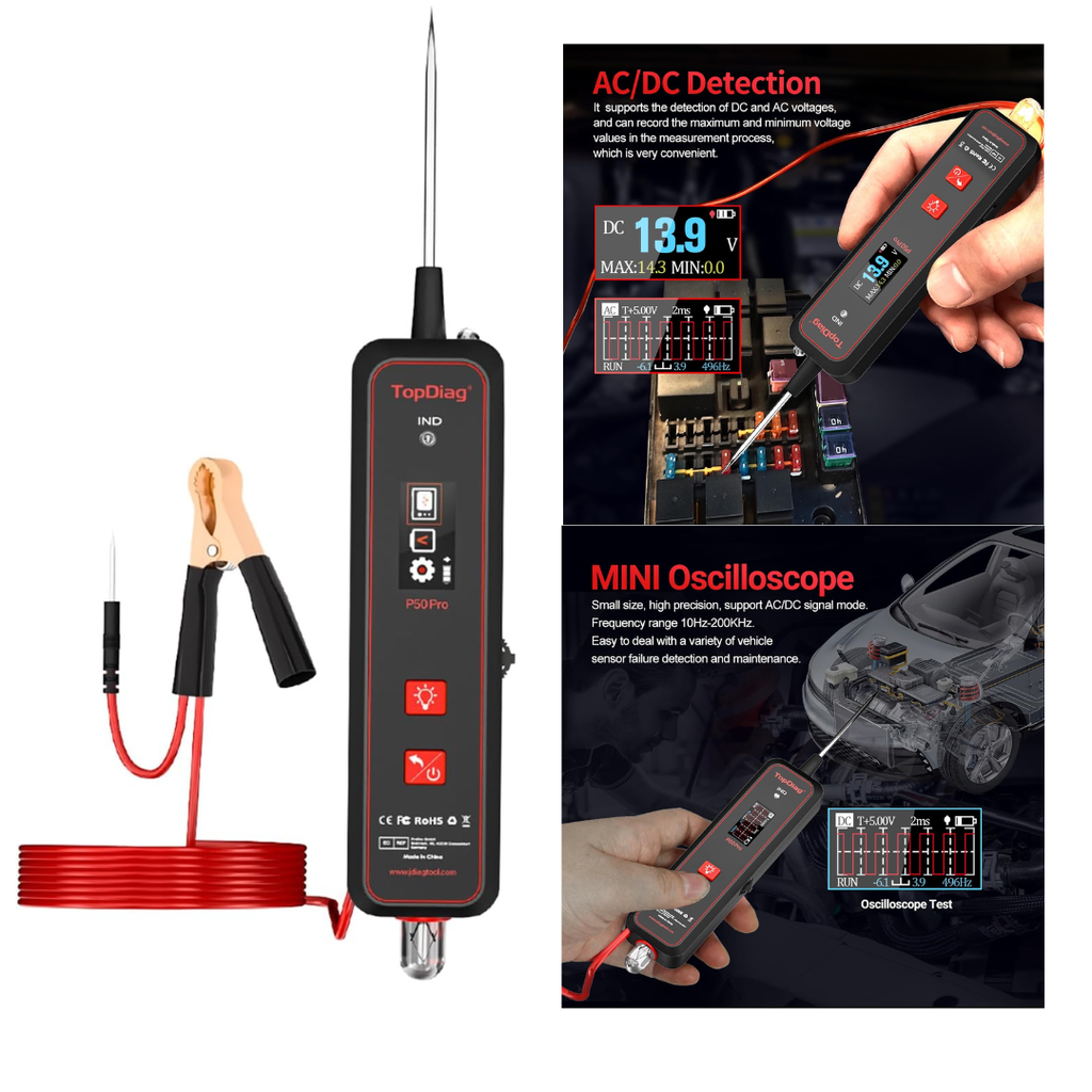 Probador De CircuitosAutomotrices y Mini Osciloscopio 200Khz