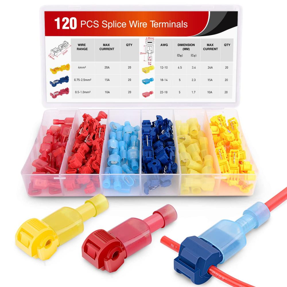 Kit Conectores Eléctricos Tipo T, Conectores Rápidos De Empalme Para Cables Y Terminales Macho Aislados De Desconexión Rápida 2400 Piezas