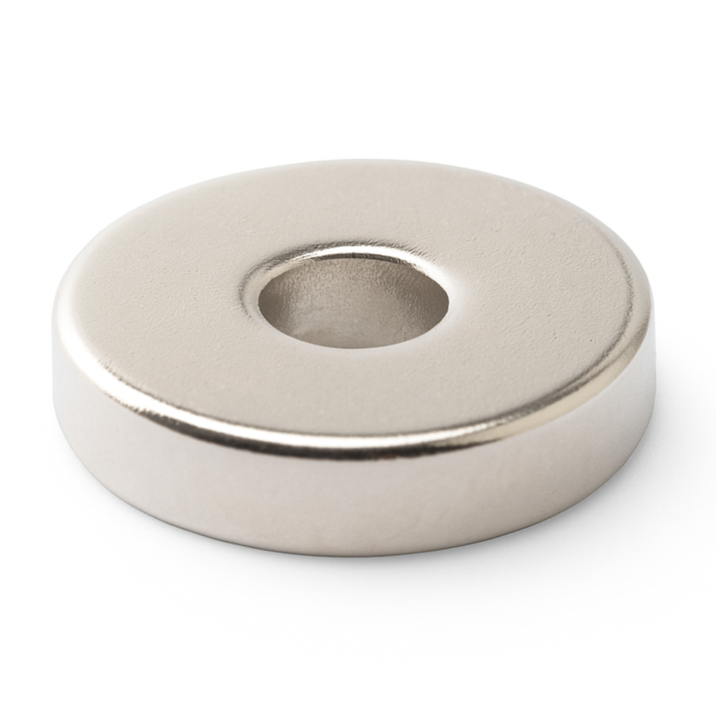 Imán de Neodimio Tipo Aro 20x5mm con Orificio 4mm