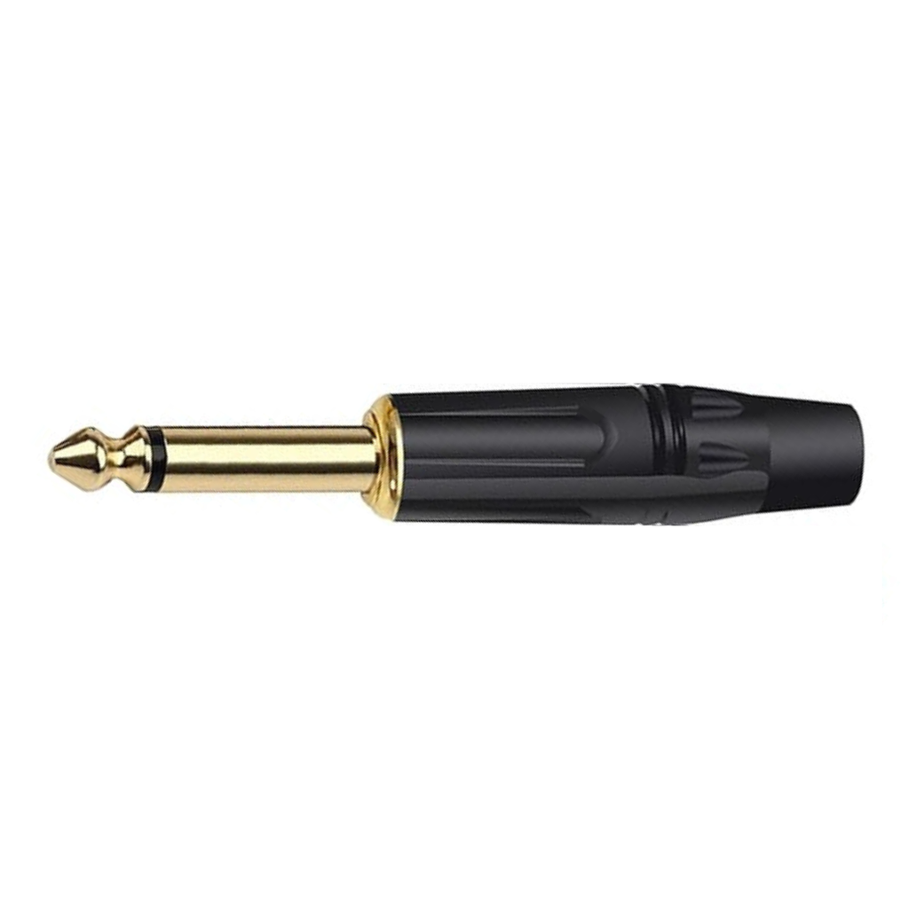Plug De 1/4" Mono Negro Metálico Con Punta Dorada
