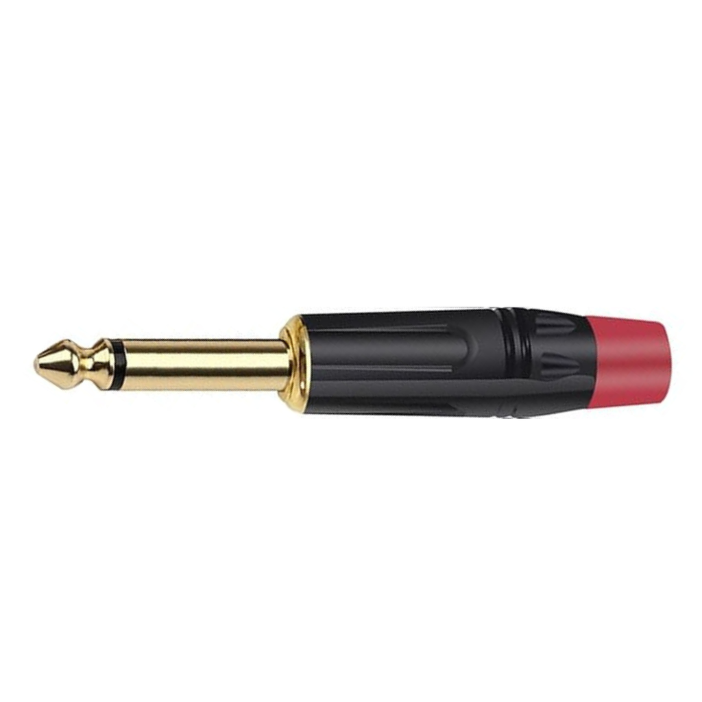 Plug De 1/4" Mono Negro Y Rojo Metálico Con Punta Dorada