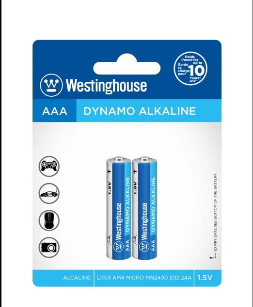 Batería WESTINGHOUSE Dynamo Alcalina AAA 1.5V Paquete De 2 Baterías