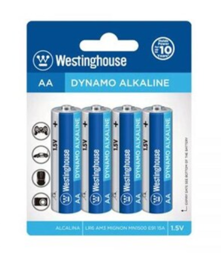 Batería Westinghouse Dynamo Alcalina AA 1.5V Paquete De 4 Baterías