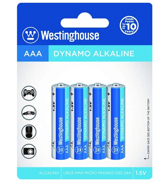 Batería WESTINGHOUSE Dynamo Alcalina AAA 1.5V Paquete De 4 Baterías