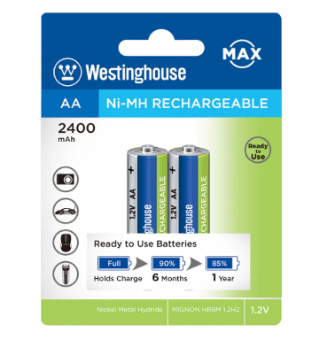 Batería Westinghouse Recargable NiMH AA 1.2V 2400mAh Paquete De 2 Baterías