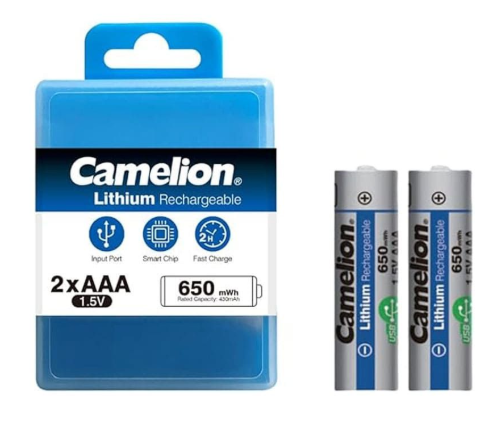 Batería CAMELION Recargable De Litio AAA USB Tipo C 1.5V 430mAh Paquete De 2 Baterías