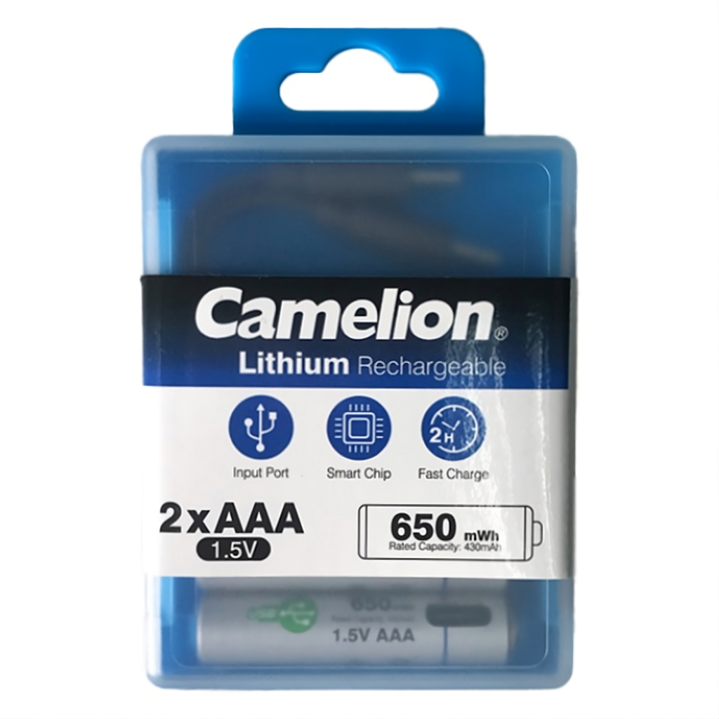 Batería CAMELION Recargable De Litio AAA USB-C 430mAh Paquete De 2 Baterías