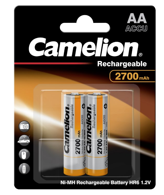 Batería CAMELION Recargable NiMH AA 1.2V 2700mAh Paquete De 2 Baterías