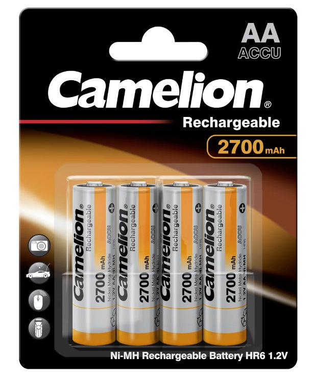 Batería CAMELION Recargable NiMH AA 1.2V 2700mAh Paquete De 4 Baterías
