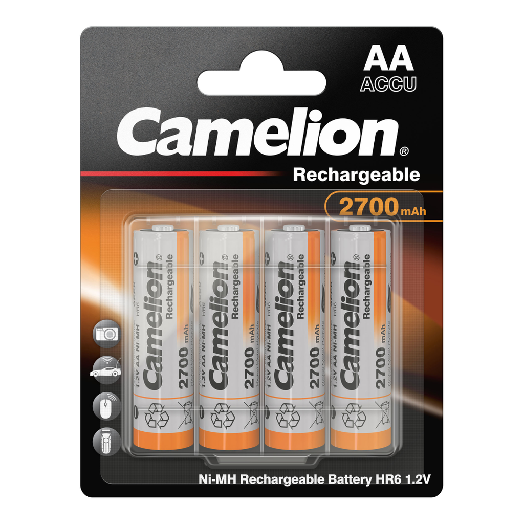 Batería CAMELION Recargable NiMH AA 1.2V 2700mAh Paquete De 4 Baterías