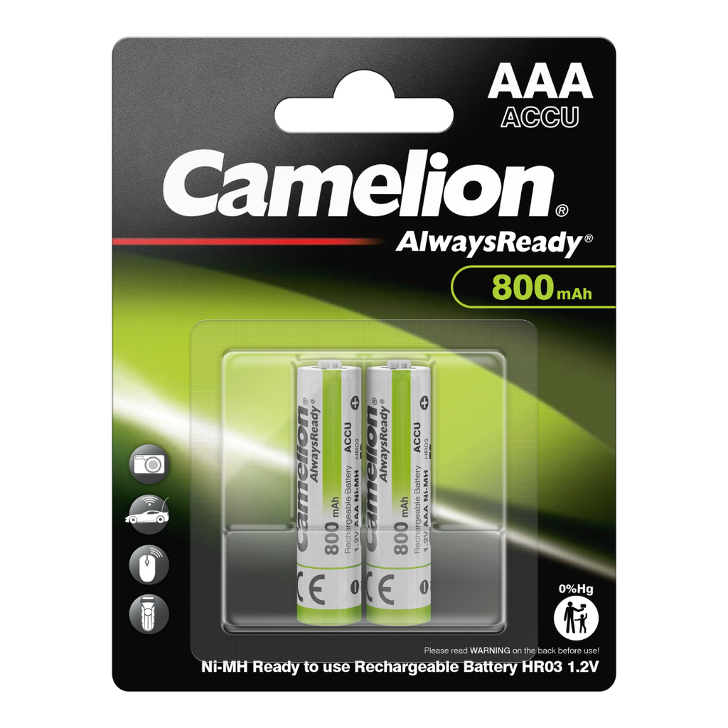 Batería CAMELION Recargable NiMH AAA 1.2V 800mAh Paquete De 2 Baterías