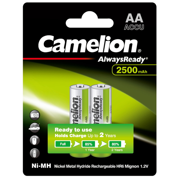 Batería CAMELION Recargable NiMH AA 1.2V 2500mAh Paquete De 2 Baterías