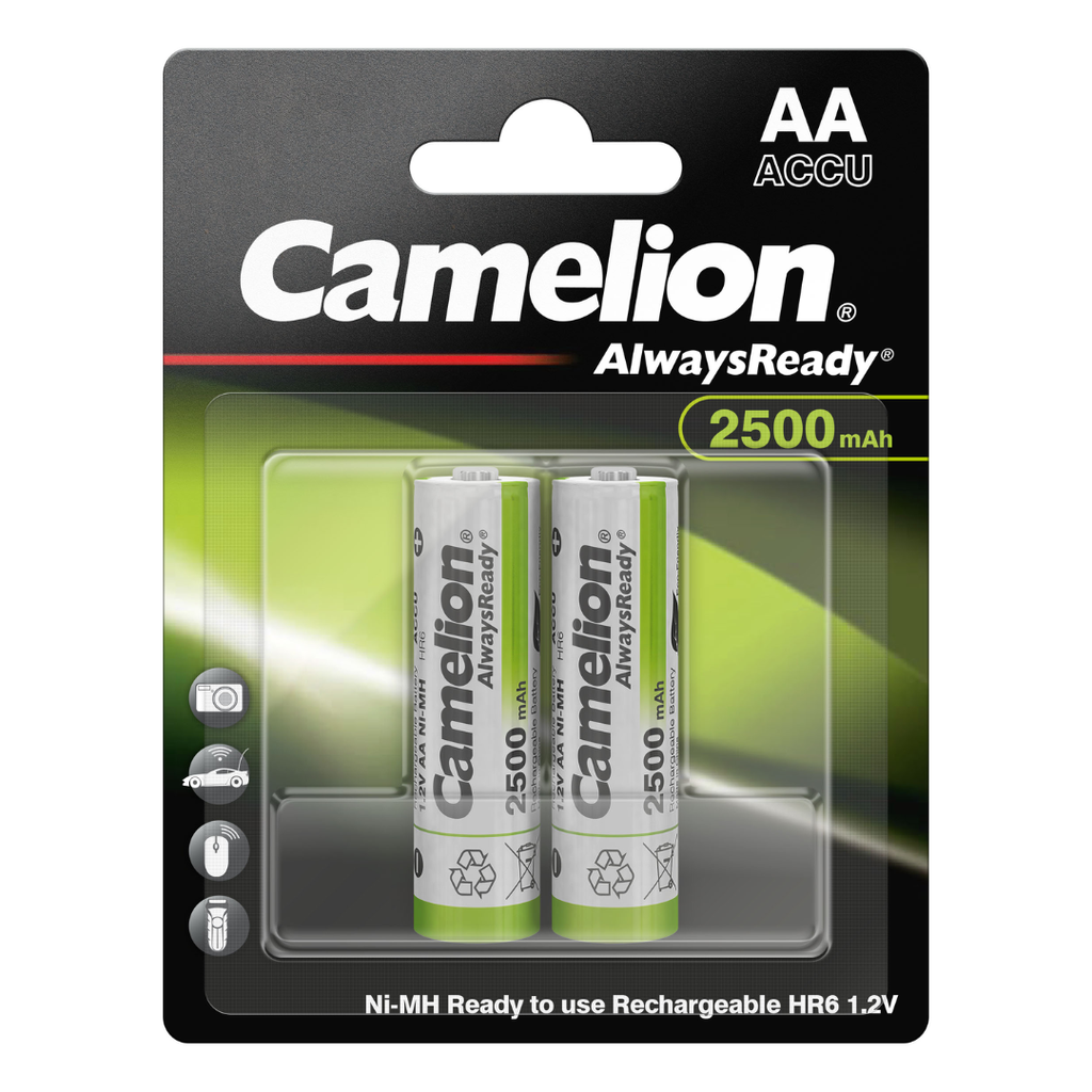 Batería CAMELION Recargable NiMH AA 1.2V 2500mAh Paquete De 2 Baterías