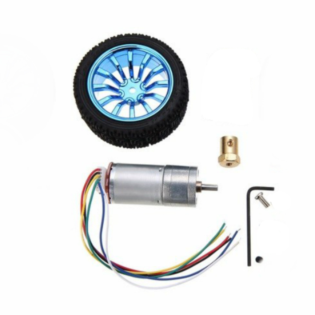 Motorreductor JGA25-370 Encoder 12V 640RPM Con Llanta 65mm