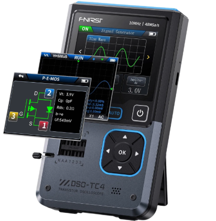 FNIRSI DSO-TC4 3 en 1 Osciloscopio 10MHZ + comprobador de componentes + generador de funciones