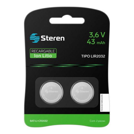 Batería STEREN Recargable De Litio Li-ion CR2032 Paquete de 2 Baterías