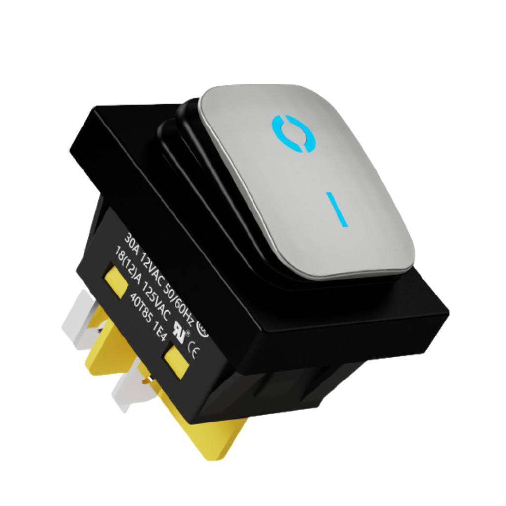 Switch Filn On-Off Contra El Agua 4 pines 30A 125V 250V Con Iluminación Color Azul